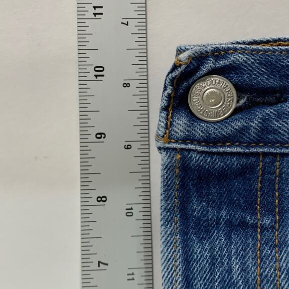 Levis 29 Premium Womens Straight Fit Jeans Raw Hem Medium Blue Distressed - Picture 10 of 10